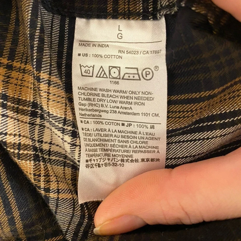Banana Republic Flannel Shirt Mens Large Plaid Brown Orange Untucked Fit Outdoor